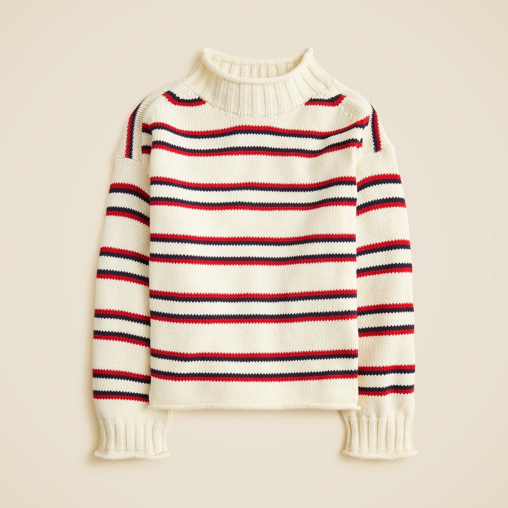 J. Crew 2025 Rollneck Sweater in Ivory Lace Ruby Navy Size L NWT - Picture 5 of 5